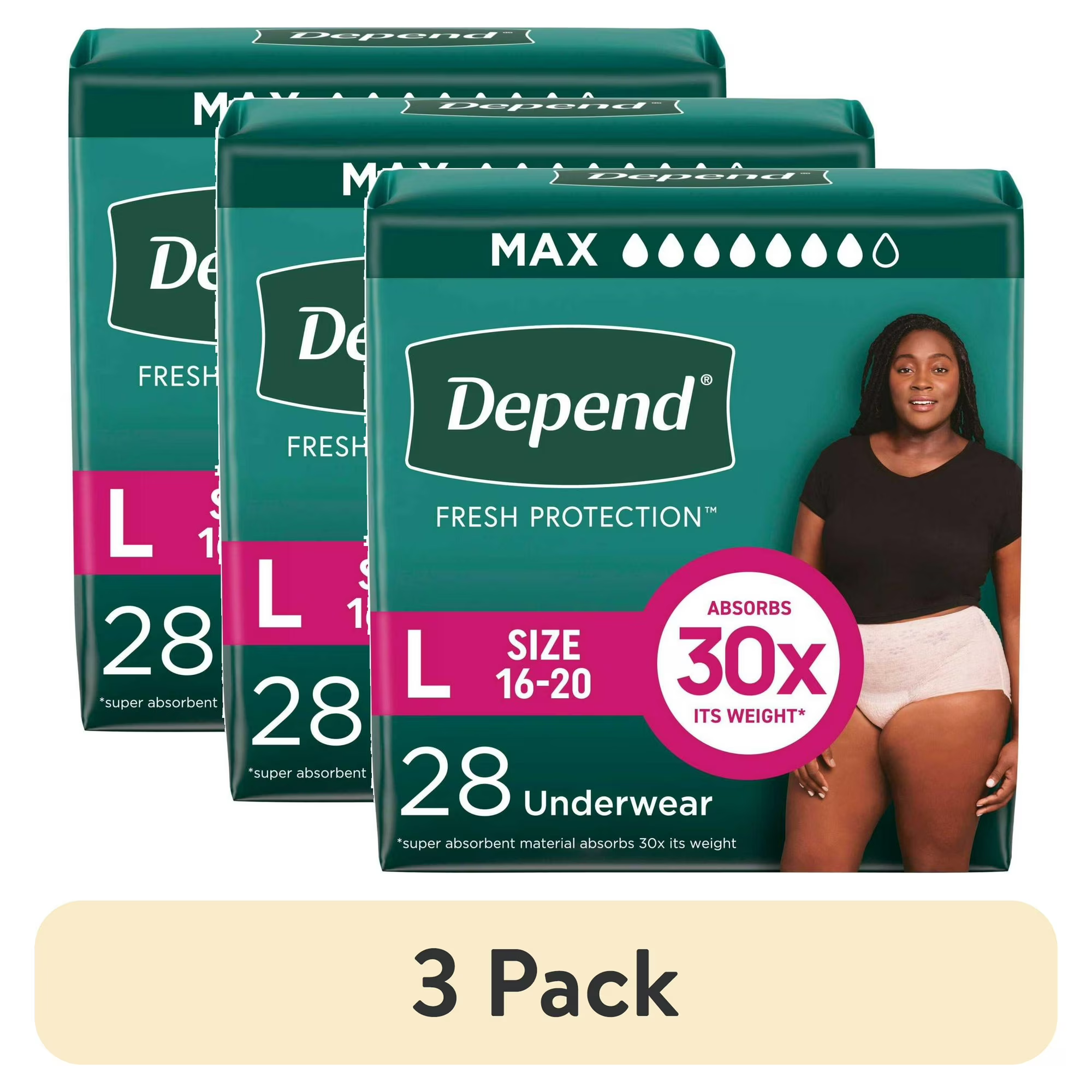 Depend Fresh Protection Adult Diapers, Incontinence & Postpartum Bladder Leak Underwear for Women, Disposable, Maximum, Large