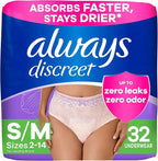 Always Discreet Adult Incontinence Underwear for Women and Postpartum Underwear, S/M, Up to 100% Bladder Leak Protection