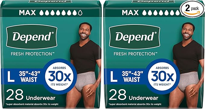 Depend Fresh Protection Incontinence Underwear for Men, Adult Diapers, Large