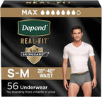 Depend Real Fit Adult Diapers, Incontinence Underwear for Men, Disposable, Maximum Absorbency, Small/Medium