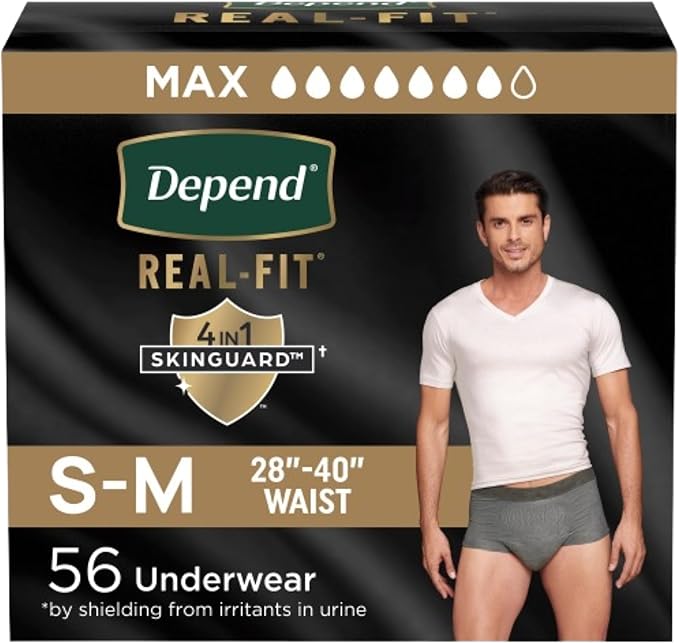 Depend Real Fit Adult Diapers, Incontinence Underwear for Men, Disposable, Maximum Absorbency, Small/Medium