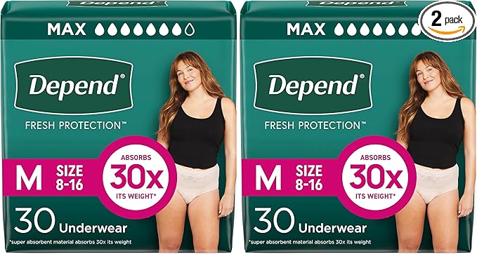 Depend Fresh Protection Adult Incontinence Underwear for Women (Formerly Depend Fit-Flex), Disposable, Maximum, Medium