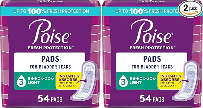 Poise Incontinence Pads & Postpartum Incontinence Pads, 3 Drop Light Absorbency, Regular / Long