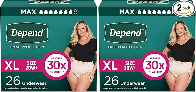 Depend Fresh Protection Adult Incontinence Underwear for Women (Formerly Depend Fit-Flex), Disposable, Maximum, Extra-Large