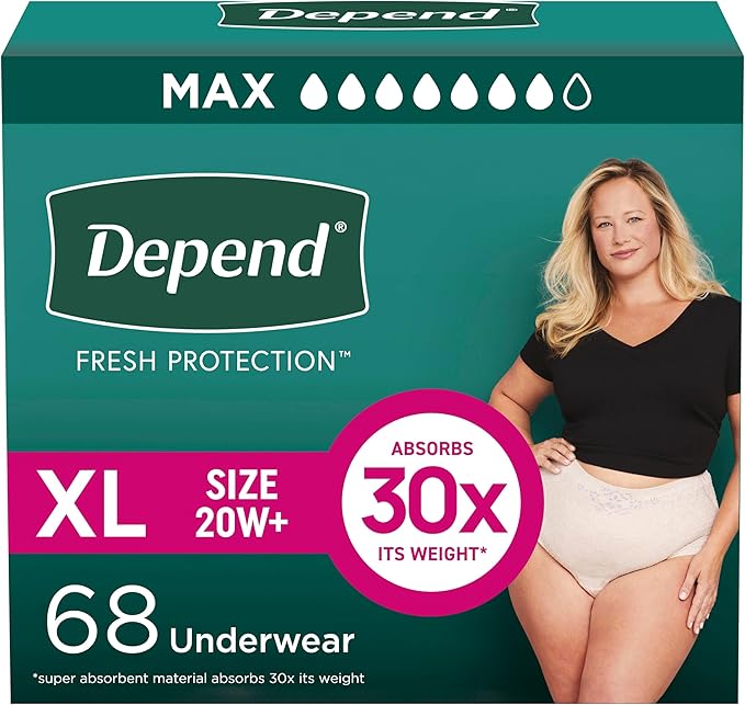 Depend Fresh Protection Adult Incontinence Underwear for Women (Formerly Depend Fit-Flex), Disposable, Maximum, Extra-Large