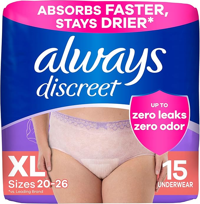 Always Discreet Adult Incontinence Underwear for Women and Postpartum Underwear, XL