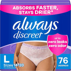 Always Discreet Adult Incontinence Underwear for Women and Postpartum Underwear, L, Up to 100% Bladder Leak Protection