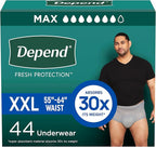 Depend Fresh Protection Adult Diapers, Incontinence Underwear for Men, Disposable, Maximum, Extra-Extra-Large