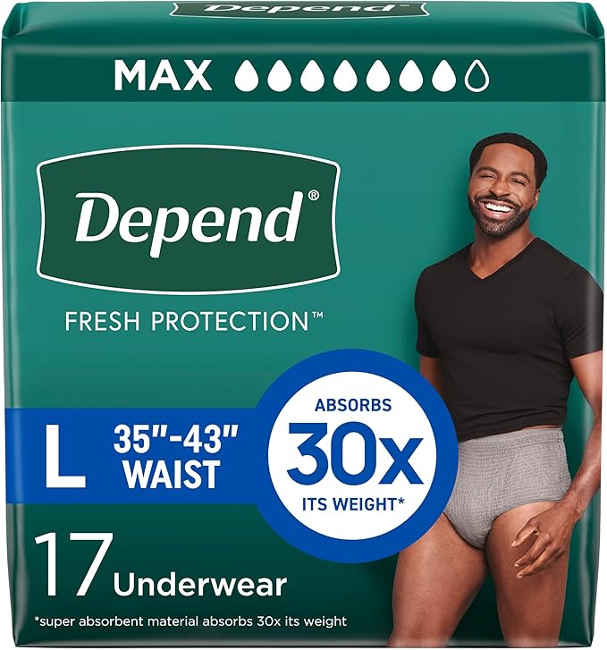 Depend Fresh Protection Incontinence Underwear for Men, Adult Diapers, Large