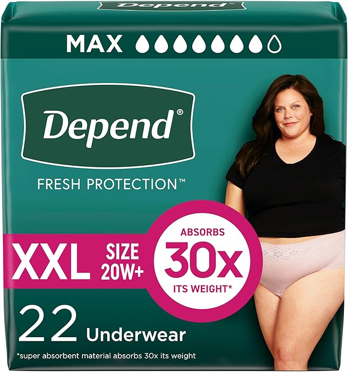 Depend Fresh Protection Adult Diapers, Incontinence & Postpartum Bladder Leak Underwear for Women, Extra-Extra-Large
