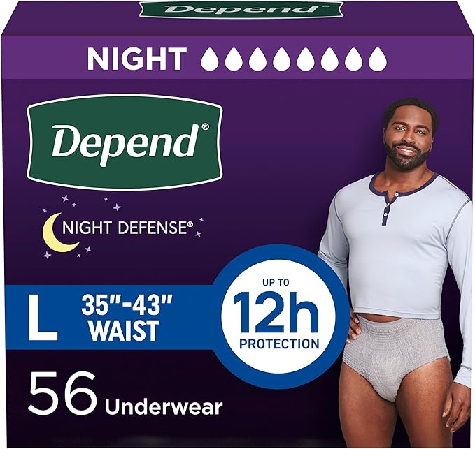 Depend Night Defense Adult Diapers, Incontinence Underwear for Men, Disposable, Overnight, Large