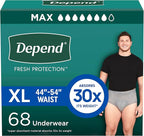 Depend Fresh Protection Incontinence Underwear for Men, Adult Diapers, XL