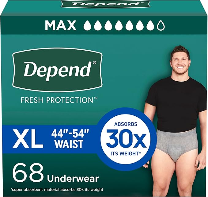 Depend Fresh Protection Incontinence Underwear for Men, Adult Diapers, XL