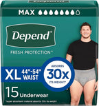 Depend Fresh Protection Incontinence Underwear for Men, Adult Diapers, XL