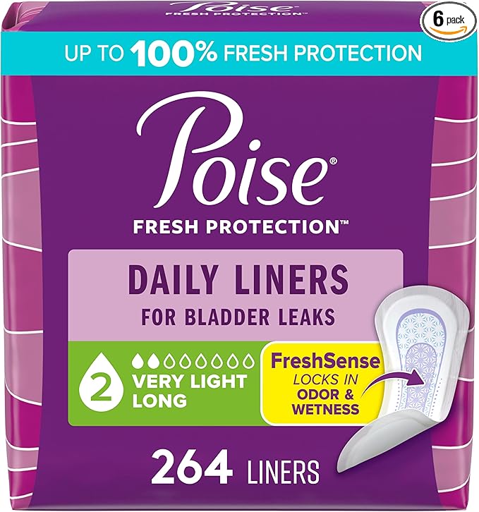 Poise Daily Incontinence Panty Liners, 2 Drop Very Light Absorbency, Long
