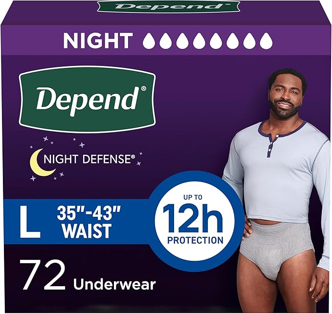 Depend Night Defense Adult Diapers, Incontinence Underwear for Men, Disposable, Overnight, Large