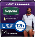 Depend Night Defense Adult Diapers, Incontinence Underwear for Men, Disposable, Overnight, Large