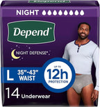 Depend Night Defense Adult Diapers, Incontinence Underwear for Men, Disposable, Overnight, Large