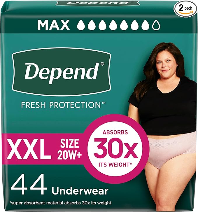 Depend Fresh Protection Adult Diapers, Incontinence & Postpartum Bladder Leak Underwear for Women, Extra-Extra-Large