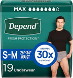 Depend Fresh Protection Adult Diapers, Incontinence Underwear for Men, Disposable, Maximum, Small/Medium