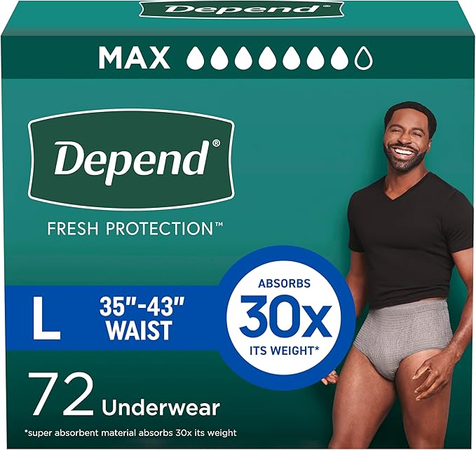 Depend Fresh Protection Incontinence Underwear for Men, Adult Diapers, Large