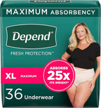 Depend Fresh Protection Adult Incontinence Underwear for Women (Formerly Depend Fit-Flex), Disposable, Maximum, Extra-Large