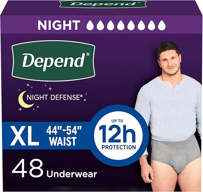 Depend Night Defense Adult Diapers, Incontinence Underwear for Men, Disposable, Overnight, Extra-Large