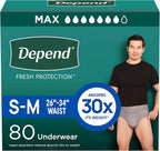 Depend Fresh Protection Adult Diapers, Incontinence Underwear for Men, Disposable, Maximum, Small/Medium