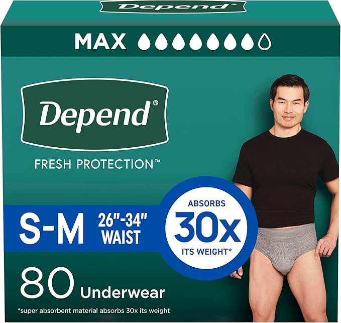 Depend Fresh Protection Adult Diapers, Incontinence Underwear for Men, Disposable, Maximum, Small/Medium