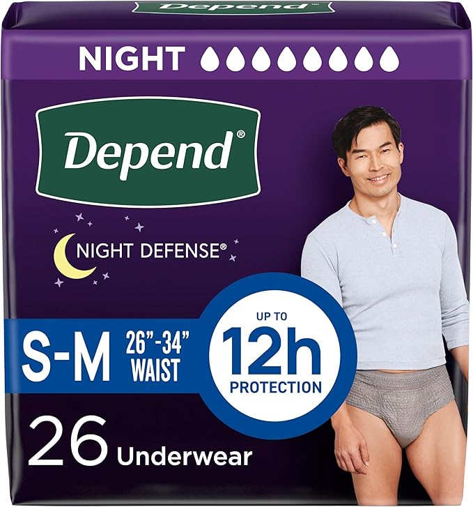 Depend Night Defense Adult Diapers, Incontinence Underwear for Men, Disposable, Overnight, Small/Medium