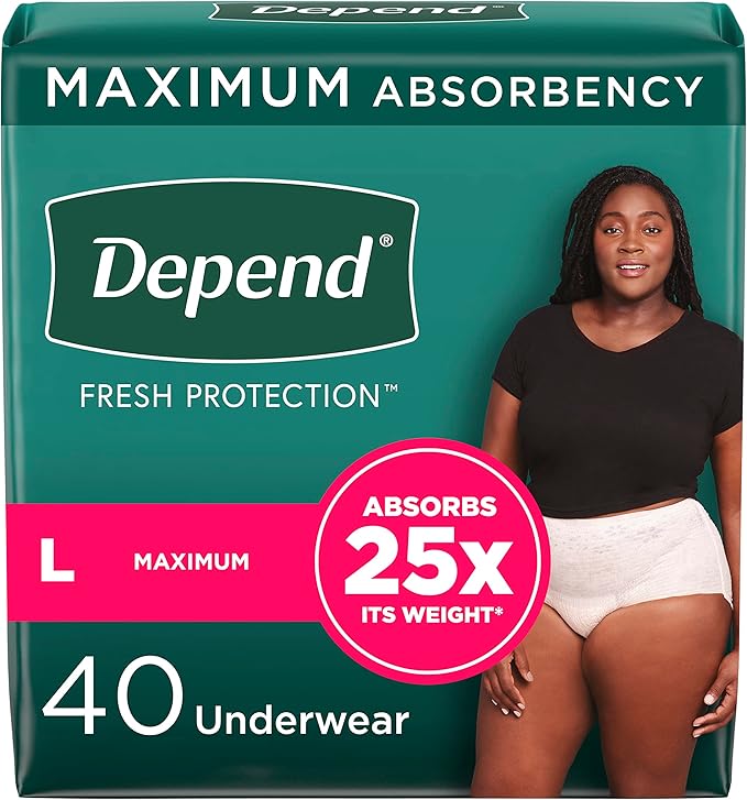 Depend Fresh Protection Adult Diapers, Incontinence & Postpartum Bladder Leak Underwear for Women, Disposable, Maximum, Large