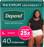 Depend Fresh Protection Adult Diapers, Incontinence & Postpartum Bladder Leak Underwear for Women, Disposable, Maximum, Large