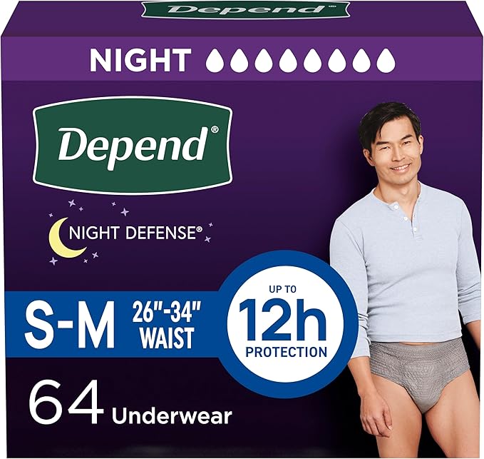 Depend Night Defense Adult Diapers, Incontinence Underwear for Men, Disposable, Overnight, Small/Medium