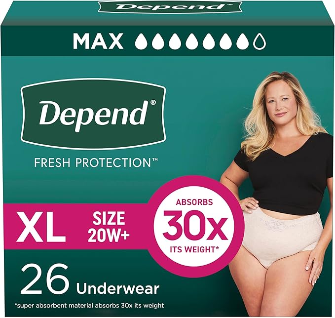 Depend Fresh Protection Adult Incontinence Underwear for Women (Formerly Depend Fit-Flex), Disposable, Maximum, Extra-Large