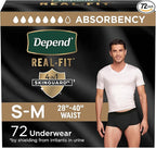 Depend Real Fit Adult Diapers, Incontinence Underwear for Men, Disposable, Maximum Absorbency, Small/Medium