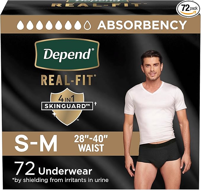 Depend Real Fit Adult Diapers, Incontinence Underwear for Men, Disposable, Maximum Absorbency, Small/Medium