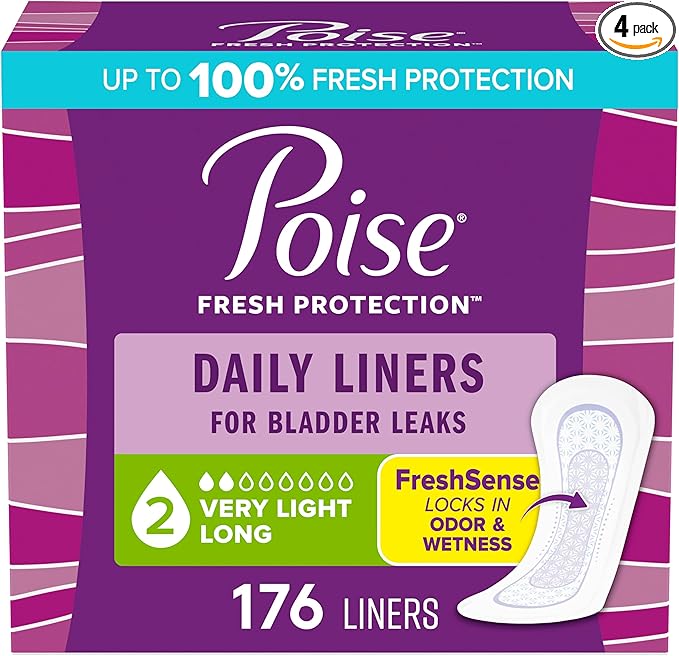 Poise Daily Incontinence Panty Liners, 2 Drop Very Light Absorbency, Long