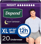 Depend Night Defense Adult Diapers, Incontinence Underwear for Men, Disposable, Overnight, Extra-Large