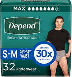 Depend Fresh Protection Adult Diapers, Incontinence Underwear for Men, Disposable, Maximum, Small/Medium