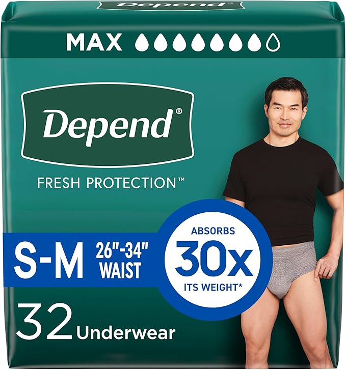 Depend Fresh Protection Adult Diapers, Incontinence Underwear for Men, Disposable, Maximum, Small/Medium