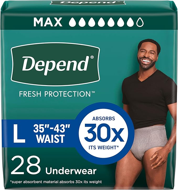 Depend Fresh Protection Incontinence Underwear for Men, Adult Diapers, Large