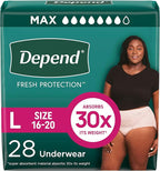 Depend Fresh Protection Adult Diapers, Incontinence & Postpartum Bladder Leak Underwear for Women, Disposable, Maximum, Large