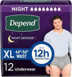 Depend Night Defense Adult Diapers, Incontinence Underwear for Men, Disposable, Overnight, Extra-Large