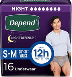 Depend Night Defense Adult Diapers, Incontinence Underwear for Men, Disposable, Overnight, Small/Medium