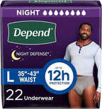 Depend Night Defense Adult Diapers, Incontinence Underwear for Men, Disposable, Overnight, Large