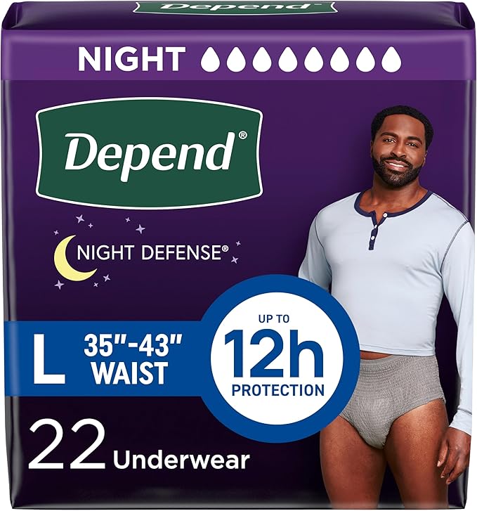 Depend Night Defense Adult Diapers, Incontinence Underwear for Men, Disposable, Overnight, Large