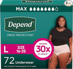Depend Fresh Protection Adult Diapers, Incontinence & Postpartum Bladder Leak Underwear for Women, Disposable, Maximum, Large
