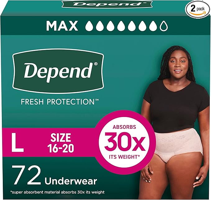 Depend Fresh Protection Adult Diapers, Incontinence & Postpartum Bladder Leak Underwear for Women, Disposable, Maximum, Large