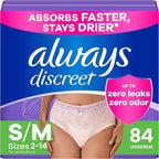 Always Discreet Adult Incontinence Underwear for Women and Postpartum Underwear, S/M, Up to 100% Bladder Leak Protection