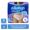 Always Discreet Adult Incontinence Underwear for Women and Postpartum Underwear, L, Up to 100% Bladder Leak Protection